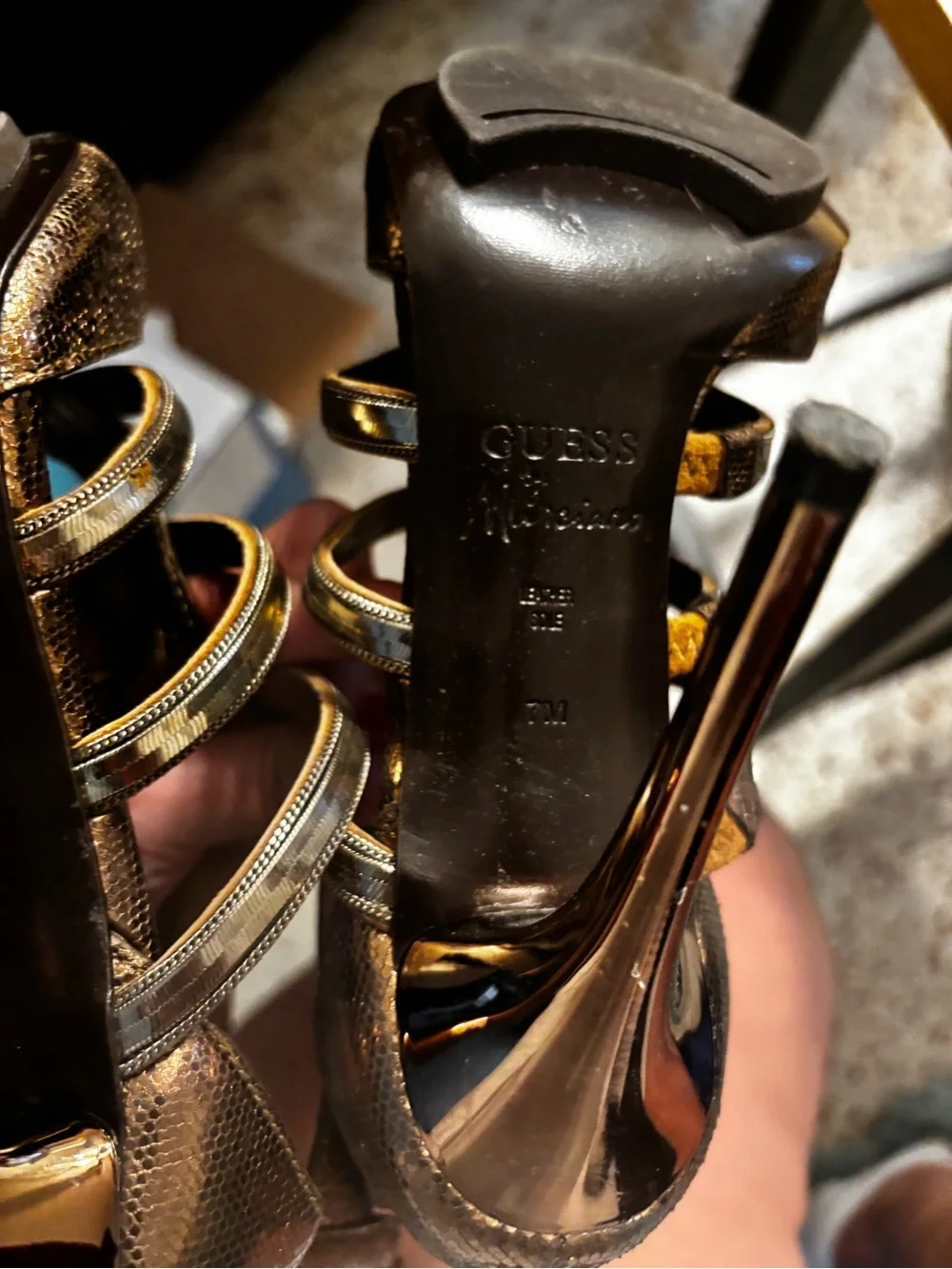 Guess by Marciano metallic bronze strappy caged stiletto 7.5
